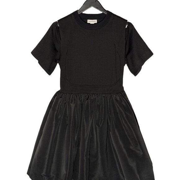 Alexander McQueen 2022 Black Short Sleeves Cut Out Flare Mini Dress - Picture 1 of 13